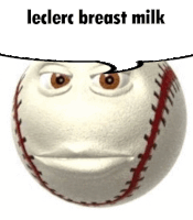 a baseball with a face on it and the words `` leclerc breast milk '' on it .