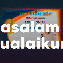 a picture of a certificate with the words " aslam ualaika " on it