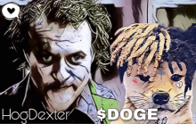 a dog with dreadlocks is next to a man with joker makeup