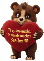 a teddy bear holding a heart that says te quiero mucho