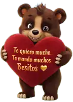 a teddy bear holding a heart that says te quiero mucho