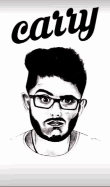 a black and white drawing of a man with glasses and a beard with the word clarity above him .