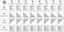 a grid of triangles with the words insertion selection bubble shell merge heap quick and reversed