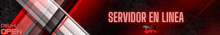 a red and black banner with the words servidor en linea on it