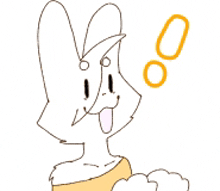 a cartoon drawing of a rabbit with its tongue out