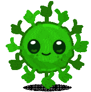 a cartoon illustration of a green virus with a face