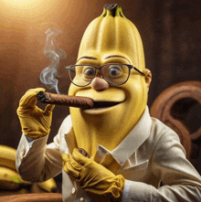 a banana smoking a cigar with glasses on