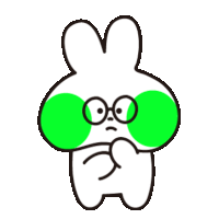 a cartoon rabbit with green eyes and glasses is covering his mouth .