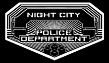 the logo for the night city police department is black and white