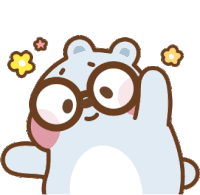 a cartoon drawing of a bear wearing glasses and flowers around its head