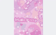 a pink background with a hello kitty pattern and the words `` hello kitty '' .