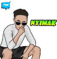 a cartoon of a man wearing sunglasses and the word nyimak behind him