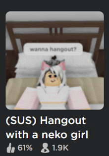 a picture of a girl laying on a bed with a wanna hangout message