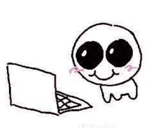 a black and white drawing of a smiley face looking at a laptop computer .