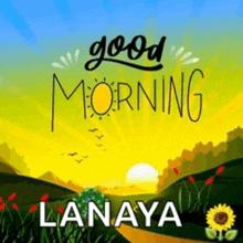 a poster that says good morning lanaya with a sunrise in the background