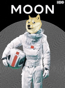 a poster for moon shows an astronaut with a doge head