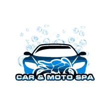 a logo for a car and moto spa with a car and a motorcycle