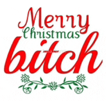 a merry christmas bitch is written in red on a white background