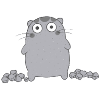 a cartoon drawing of a hamster standing next to rocks