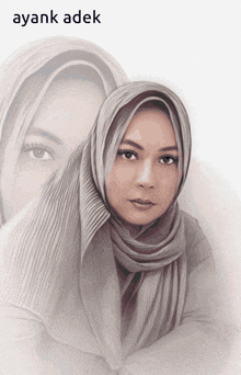 a drawing of a woman wearing a hijab with the name ayank adek on the bottom