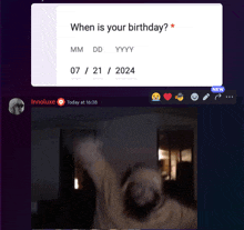 a screenshot of a chat with a person asking when is their birthday