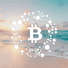 a picture of a beach with a bitcoin symbol