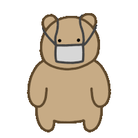 a brown teddy bear wearing a white mask on its face