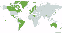 a map of the world with a green circle in the middle that says created with mapchart.net