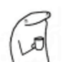 a black and white drawing of a hand holding a cup of coffee .