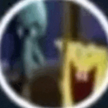 a blurry picture of a squidward tentacle and a yellow spongebob squarepants sword in a circle .