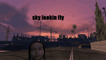 a video game scene with the words sky lookin fly