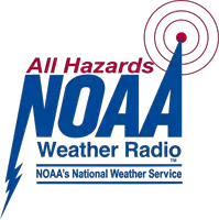 a logo for all hazards noaa weather radio with a lightning bolt