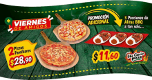 an advertisement for viernes de amigos shows three pizzas