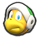 a cartoon character wearing a helmet and headphones .