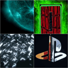 a collage of four different images including the playstation logo