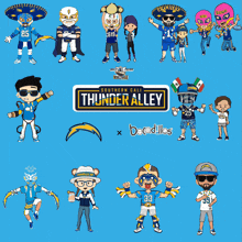 a thunder alley logo with a bunch of cartoon characters