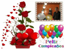 a picture of a man with balloons and the words feliz cumpleanos on the bottom