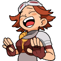 a cartoon of a girl wearing goggles and gloves laughing