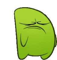 a cartoon drawing of a green monster with a sad face