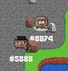 a pixel art drawing of a sheep carrying a rock with the numbers # 8888 and # 8874