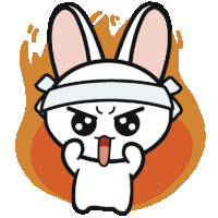 a cartoon of a bunny with a bandana around its head making an angry face