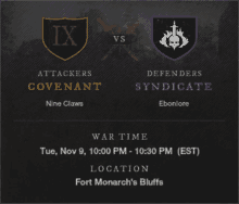 an advertisement for a game between attackers and defenders syndicate