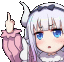 a girl with horns is giving the middle finger .