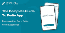the complete guide to podio app is displayed on a blue background