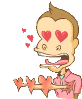 a cartoon of a man with hearts in his eyes and hearts coming out of his mouth