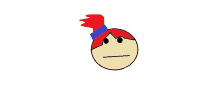 a drawing of a face with red hair and a blue top hat