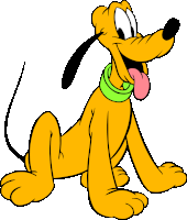 a cartoon dog with a green collar is sitting down