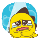 a yellow cartoon character is crying with tears running down its face .