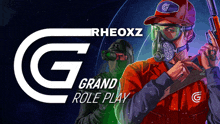 a poster for rheoxz grand role play with a man in a gas mask holding a gun