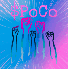 the word poco is on a blue and pink background